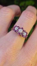 Load image into Gallery viewer, 2591: Vintage 9ct Gold 17 Rubies Natural Diamonds Flower Head Ring

