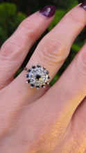 Load image into Gallery viewer, 2511- Vintage: 18ct White Gold 13 Sapphires 8 Natural Sparkling Diamonds Cluster Ring- From 1975

