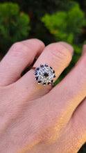 Load image into Gallery viewer, 2511- Vintage: 18ct White Gold 13 Sapphires 8 Natural Sparkling Diamonds Cluster Ring- From 1975
