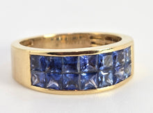 Load image into Gallery viewer, 2625: Vintage; 18ct Gold Ceylon Blue Sapphire Tiered Ring- Fabulous
