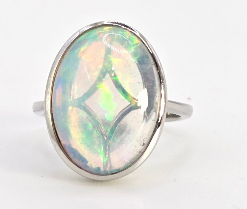 6390 Vintage: Platinum 7.75ct Ethiopian Welo Opal Dress Ring