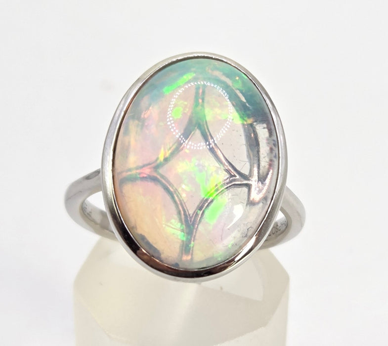 6390 Vintage: Platinum 7.75ct Ethiopian Welo Opal Dress Ring