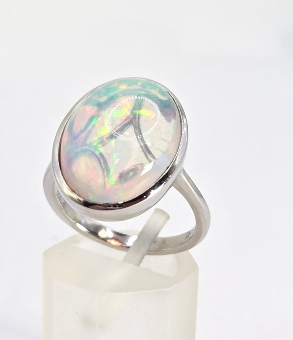 6390 Vintage: Platinum 7.75ct Ethiopian Welo Opal Dress Ring
