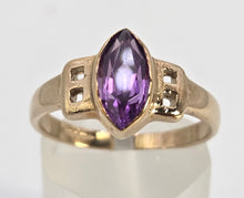Load image into Gallery viewer, 0601: Vintage 9ct Gold Openwork Marquise Cut Purple Sapphire Dress Ring
