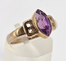 Load image into Gallery viewer, 0601: Vintage 9ct Gold Openwork Marquise Cut Purple Sapphire Dress Ring
