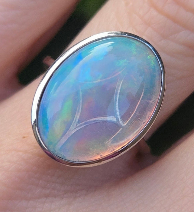 6390 Vintage: Platinum 7.75ct Ethiopian Welo Opal Dress Ring