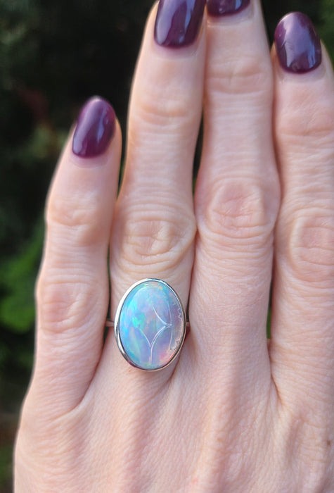 6390 Vintage: Platinum 7.75ct Ethiopian Welo Opal Dress Ring
