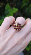 Load image into Gallery viewer, 2388: Vintage: 9ct Gold 23 Garnets Geometric Set Statement Cluster Ring
