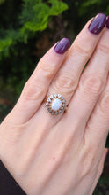 Load image into Gallery viewer, 2536: Vintage 9ct Gold Cabochon Cut White Opal 14 Natural Diamonds Cluster Ring
