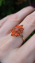 Load image into Gallery viewer, 2553: Vintage; 9ct Gold 17 Fire Opals Flower Head Ring
