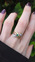 Load image into Gallery viewer, 0401: Vintage: 14ct Gold Emerald Crossover Cocktail Ring - lovely symmetry

