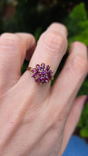 Load image into Gallery viewer, 2250 Vintage: 9ct Gold 19 Rich Red Rubies Flower Head Cluster Ring- From 1974
