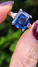 Load image into Gallery viewer, 2607 Vintage: 9ct White Gold Emerald Cut French Blue Sapphire Diamonds Ring
