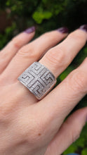 Load image into Gallery viewer, 6330 Vintage: 9ct White Gold Large Greek Key Natural Sparkling Diamonds Statement Ring
