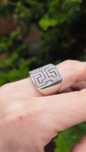 Load image into Gallery viewer, 6330 Vintage: 9ct White Gold Large Greek Key Natural Sparkling Diamonds Statement Ring
