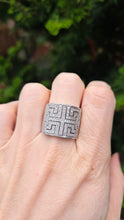 Load image into Gallery viewer, 6330 Vintage: 9ct White Gold Large Greek Key Natural Sparkling Diamonds Statement Ring
