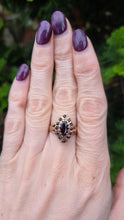 Load image into Gallery viewer, 6359 : Vintage: 9ct Gold 13 Navette Set Garnets Cluster Ring- From 1977
