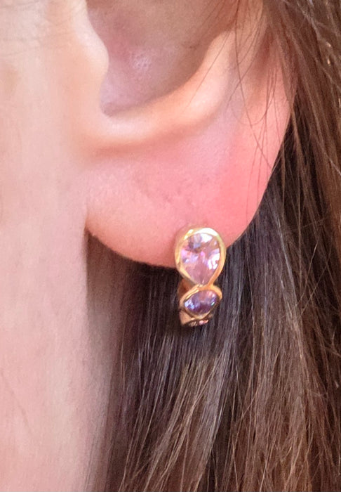2448- Vintage 9ct Gold pear Cut Pink & Blue Topaz Stud Earrings