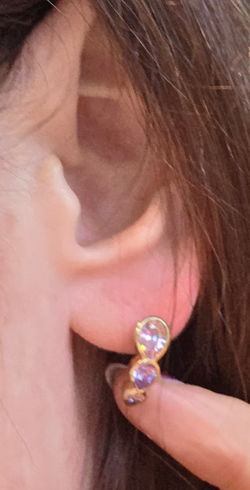 2448- Vintage 9ct Gold pear Cut Pink & Blue Topaz Stud Earrings