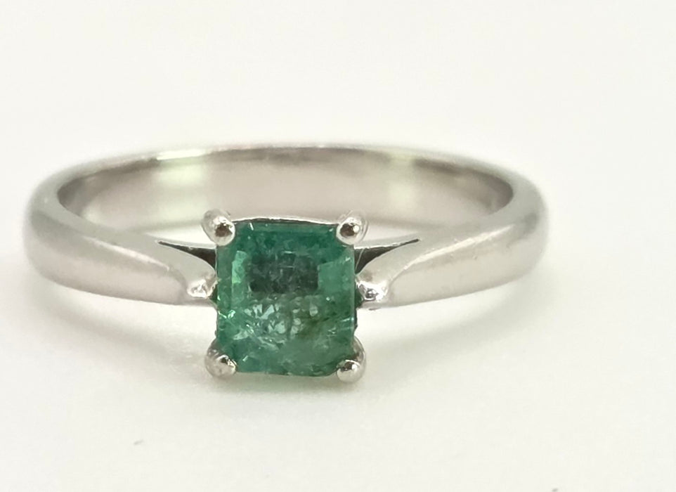 2620: Vintage: Platinum Rectangular Step-Cut Emerald Ring