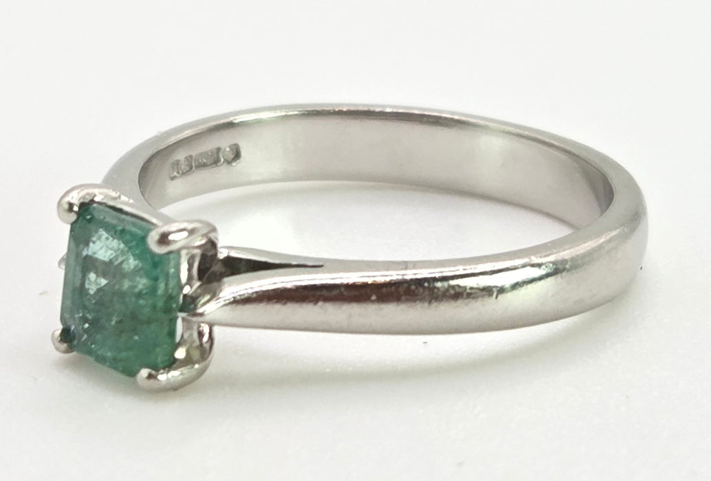 2620: Vintage: Platinum Rectangular Step-Cut Emerald Ring