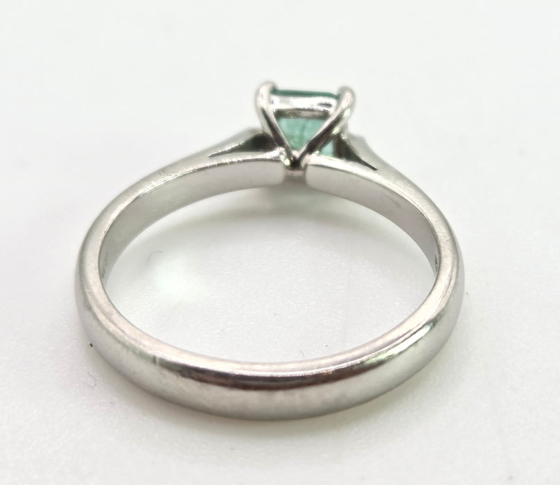2620: Vintage: Platinum Rectangular Step-Cut Emerald Ring