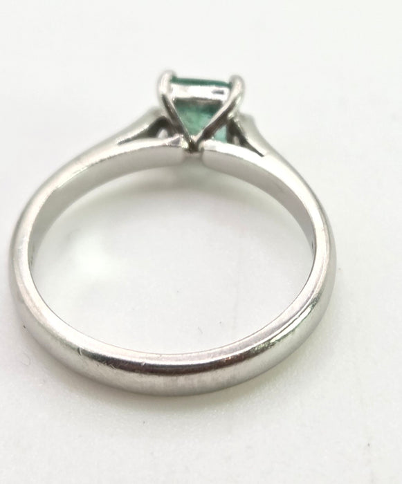 2620: Vintage: Platinum Rectangular Step-Cut Emerald Ring