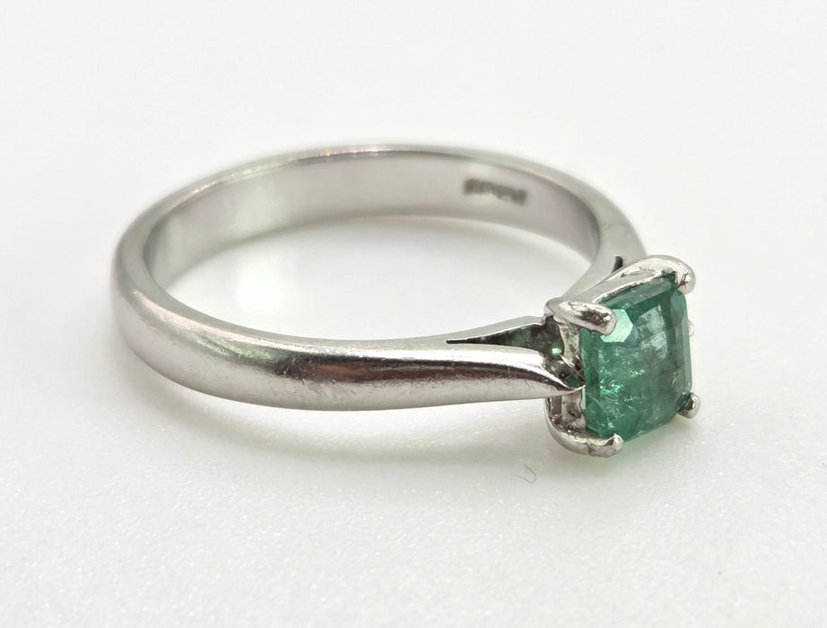 2620: Vintage: Platinum Rectangular Step-Cut Emerald Ring