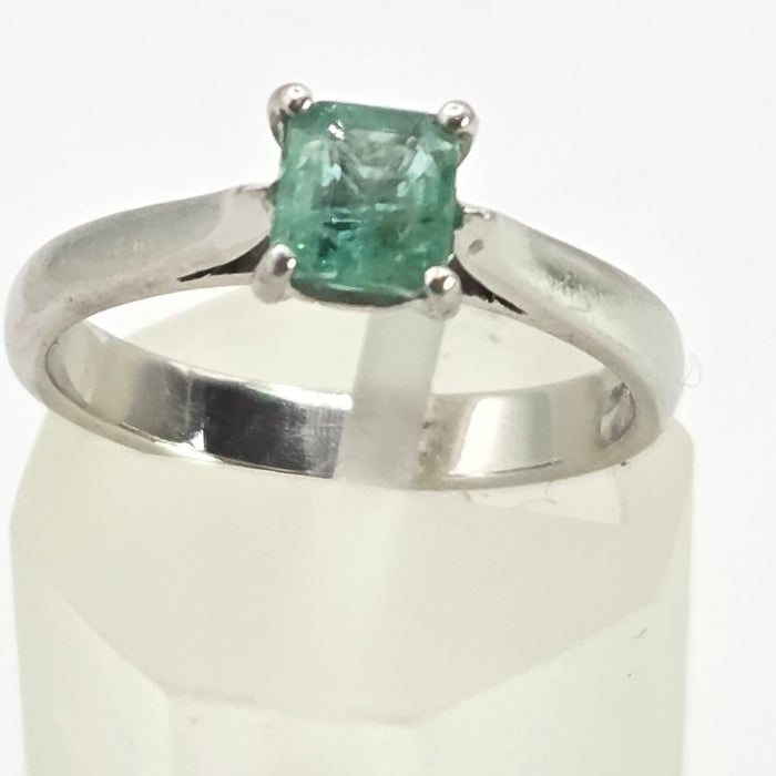 2620: Vintage: Platinum Rectangular Step-Cut Emerald Ring