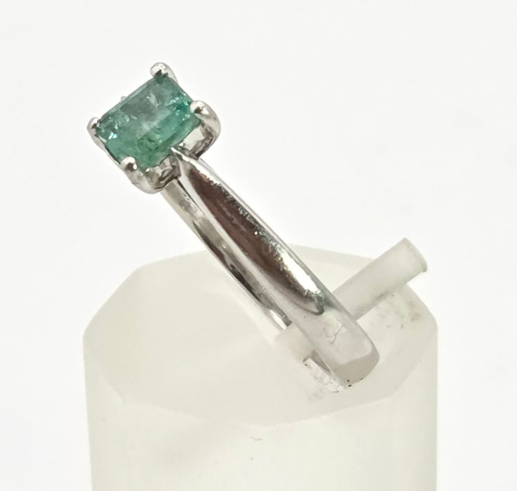 2620: Vintage: Platinum Rectangular Step-Cut Emerald Ring