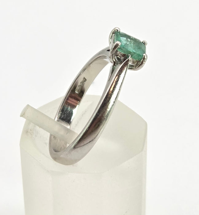 2620: Vintage: Platinum Rectangular Step-Cut Emerald Ring