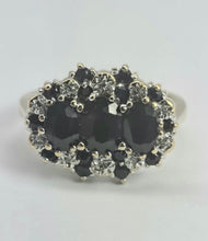 Load image into Gallery viewer, 2785- Vintage 9ct Gold 17 Blue Sapphires 10 Diamonds Cocktail Ring
