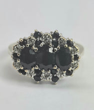 Load image into Gallery viewer, 2785- Vintage 9ct Gold 17 Blue Sapphires 10 Diamonds Cocktail Ring
