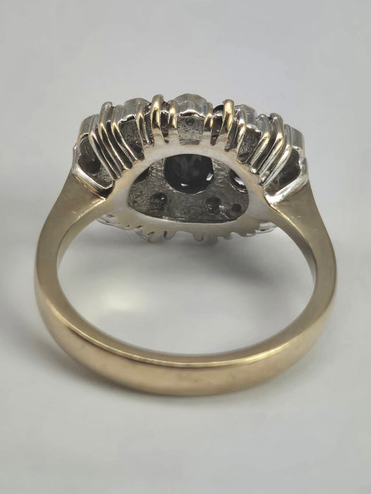 2785- Vintage 9ct Gold 17 Blue Sapphires 10 Diamonds Cocktail Ring
