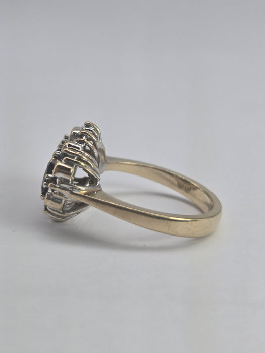 2785- Vintage 9ct Gold 17 Blue Sapphires 10 Diamonds Cocktail Ring