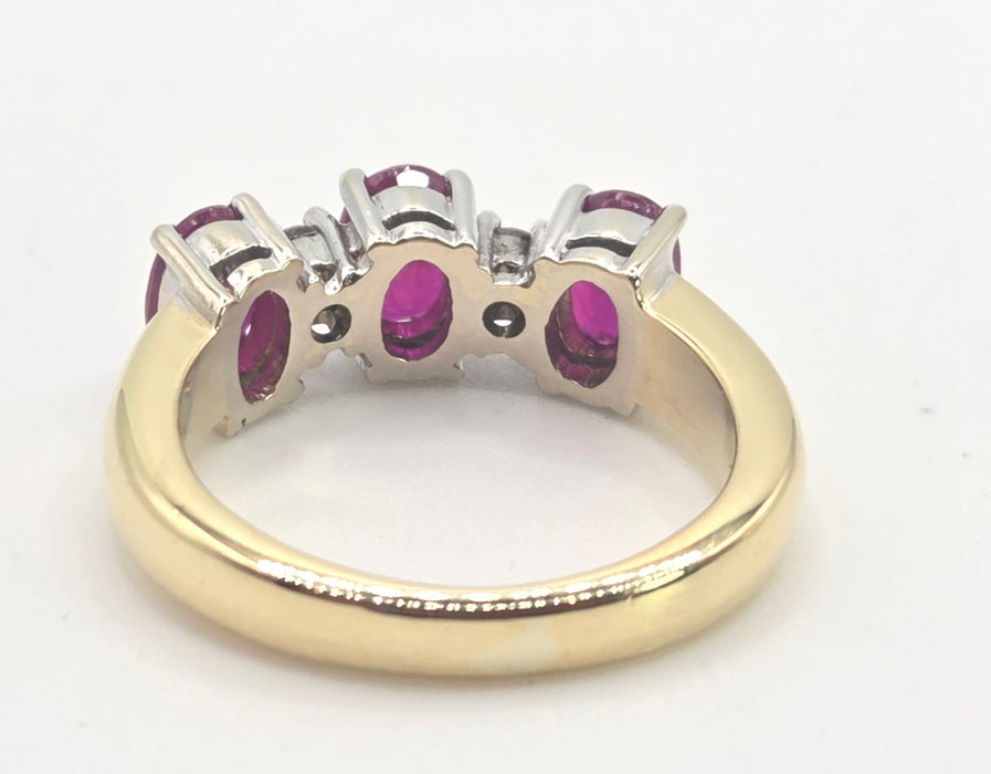 Vintage: 18ct Gold Three Ruby & Diamond Dress Ring