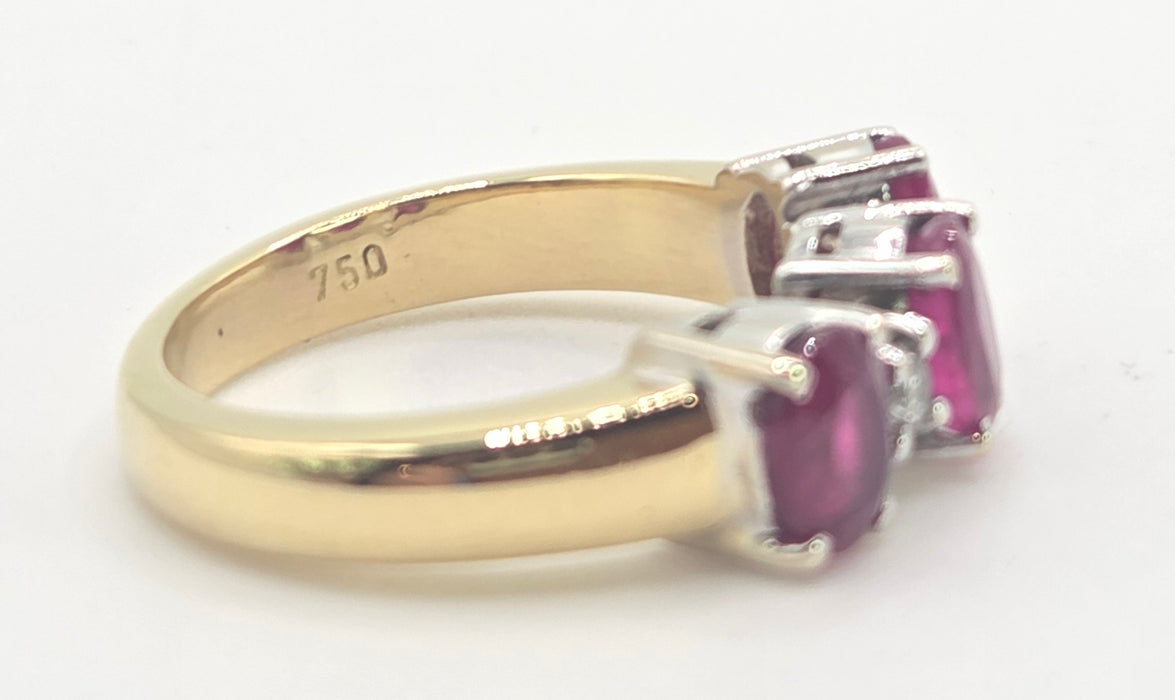 Vintage: 18ct Gold Three Ruby & Diamond Dress Ring