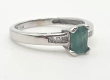 Load image into Gallery viewer, 0631- Vintage: 18ct White Gold Emerald Cut Emerald Diamonds Dress Ring

