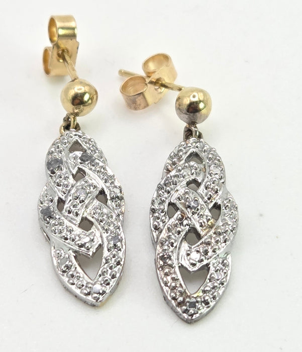 2322: Vintage: 9ct Yellow & White Gold 24 Natural Diamonds Stud/Drop Earrings