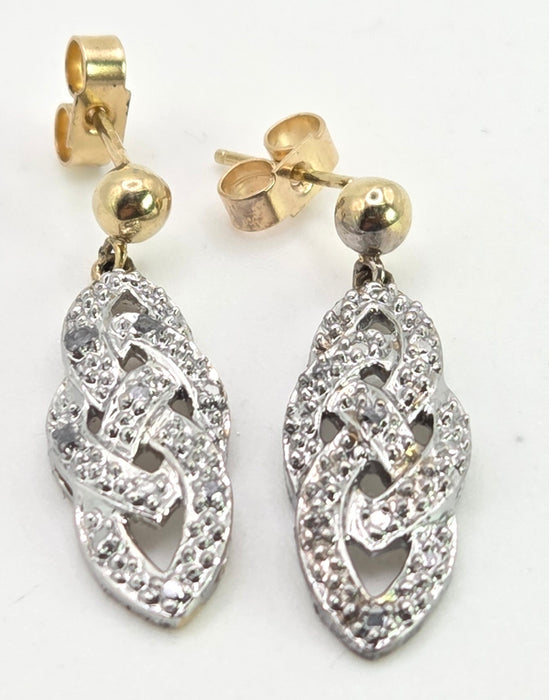 2322: Vintage: 9ct Yellow & White Gold 24 Natural Diamonds Stud/Drop Earrings