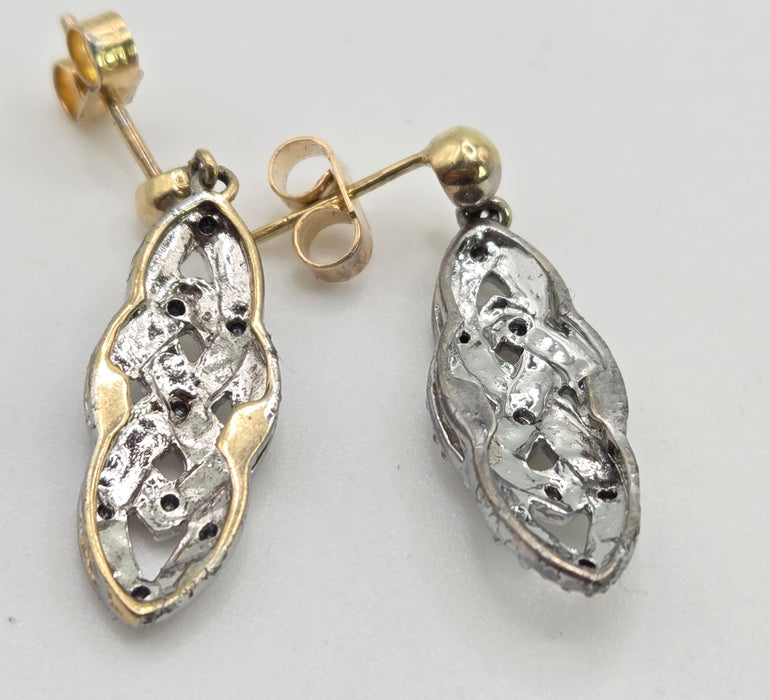2322: Vintage: 9ct Yellow & White Gold 24 Natural Diamonds Stud/Drop Earrings