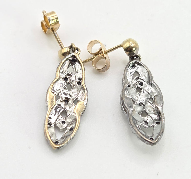 2322: Vintage: 9ct Yellow & White Gold 24 Natural Diamonds Stud/Drop Earrings