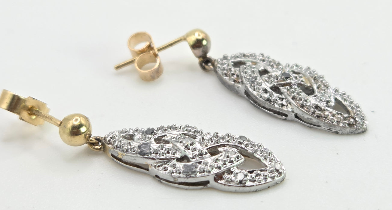 2322: Vintage: 9ct Yellow & White Gold 24 Natural Diamonds Stud/Drop Earrings