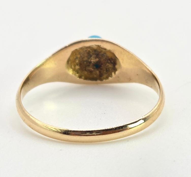 2572- Antique 15ct Gold Geometric Set Turquoises Ring- From 1913