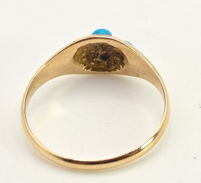 2572- Antique 15ct Gold Geometric Set Turquoises Ring- From 1913