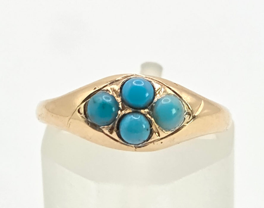 2572- Antique 15ct Gold Geometric Set Turquoises Ring- From 1913