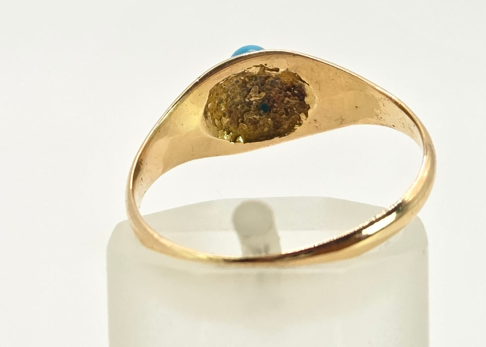 2572- Antique 15ct Gold Geometric Set Turquoises Ring- From 1913