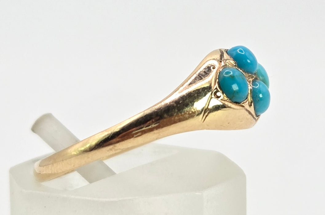 2572- Antique 15ct Gold Geometric Set Turquoises Ring- From 1913
