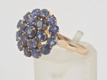 Load image into Gallery viewer, 2596: Vintage 9ct Gold 19 French Blue Sapphires Flowerhead Ring
