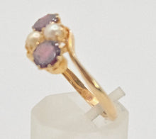 Load image into Gallery viewer, 2697: Vintage 18ct Gold Almandine Garnets Cultured Pearls Bypass Ring
